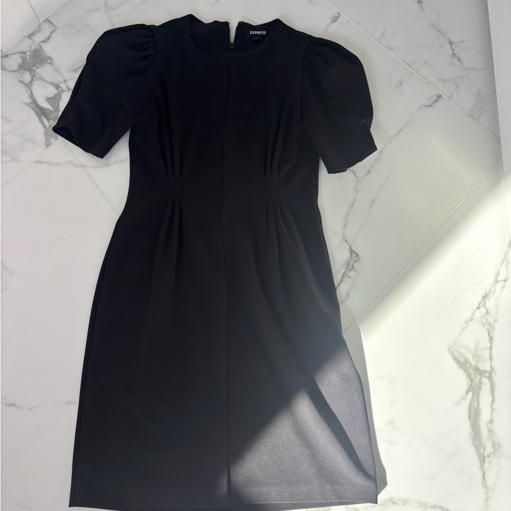 Express Classic Black Dress with Puff Sleeves